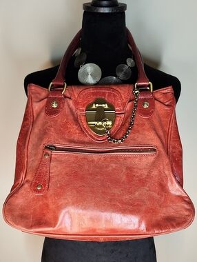 Red Distressed Leather Shoulder Bag | Y2K Boho Grunge Tote Purse Vintage